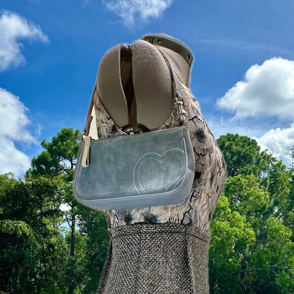 Coach Vintage Baby Blue Suede Leather Heart Stitched Demi Y2K Purse RARE 6732 - Picture 3 of 16